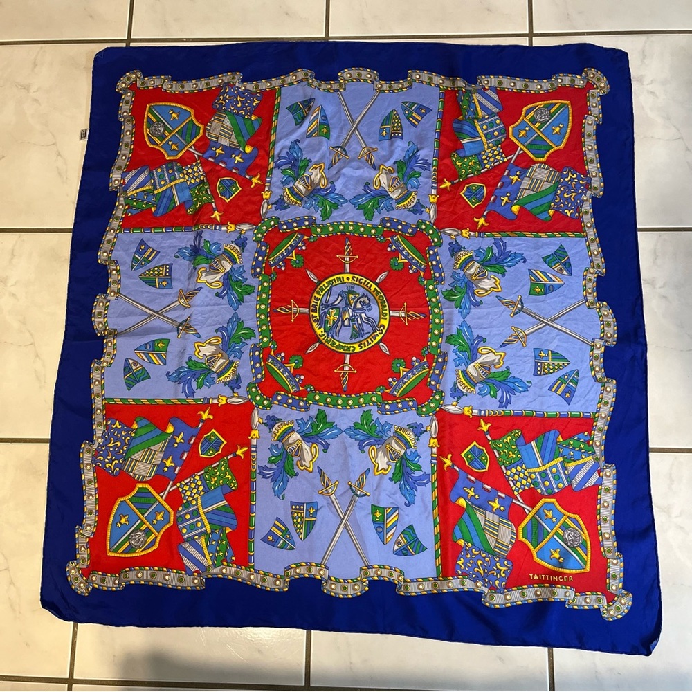 Vintage Taittinger Scarf with Heraldic Design 100% Silk Made in France